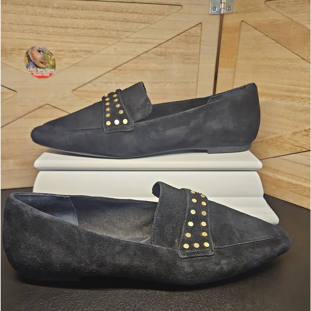 Rockport Suede Studded Loafers 9 Black‎ Total Motion Pointed Toe Flat #687